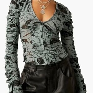 NWT Free People Through the Meadow Ruched Mesh Top